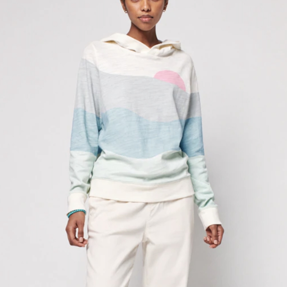Faherty Cream and Blue Wave Hoodie